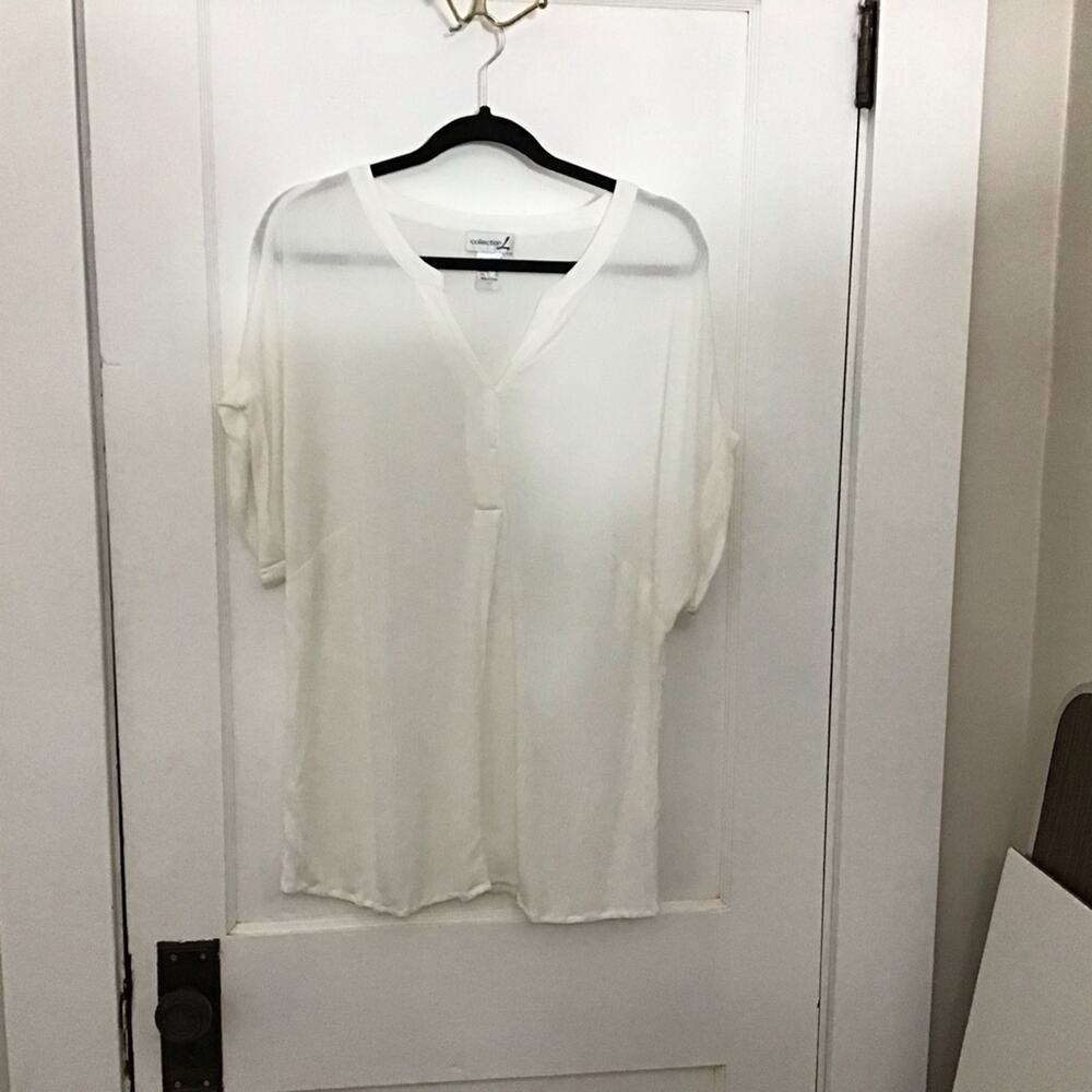 Collection L Rolled Short Sleeve Gauzy Viscose Popover Top 14